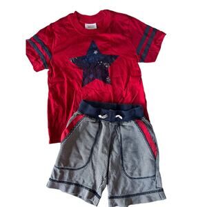Hanna Andersson Red White Blue Star Shirt And Stripe Shorts size 100
